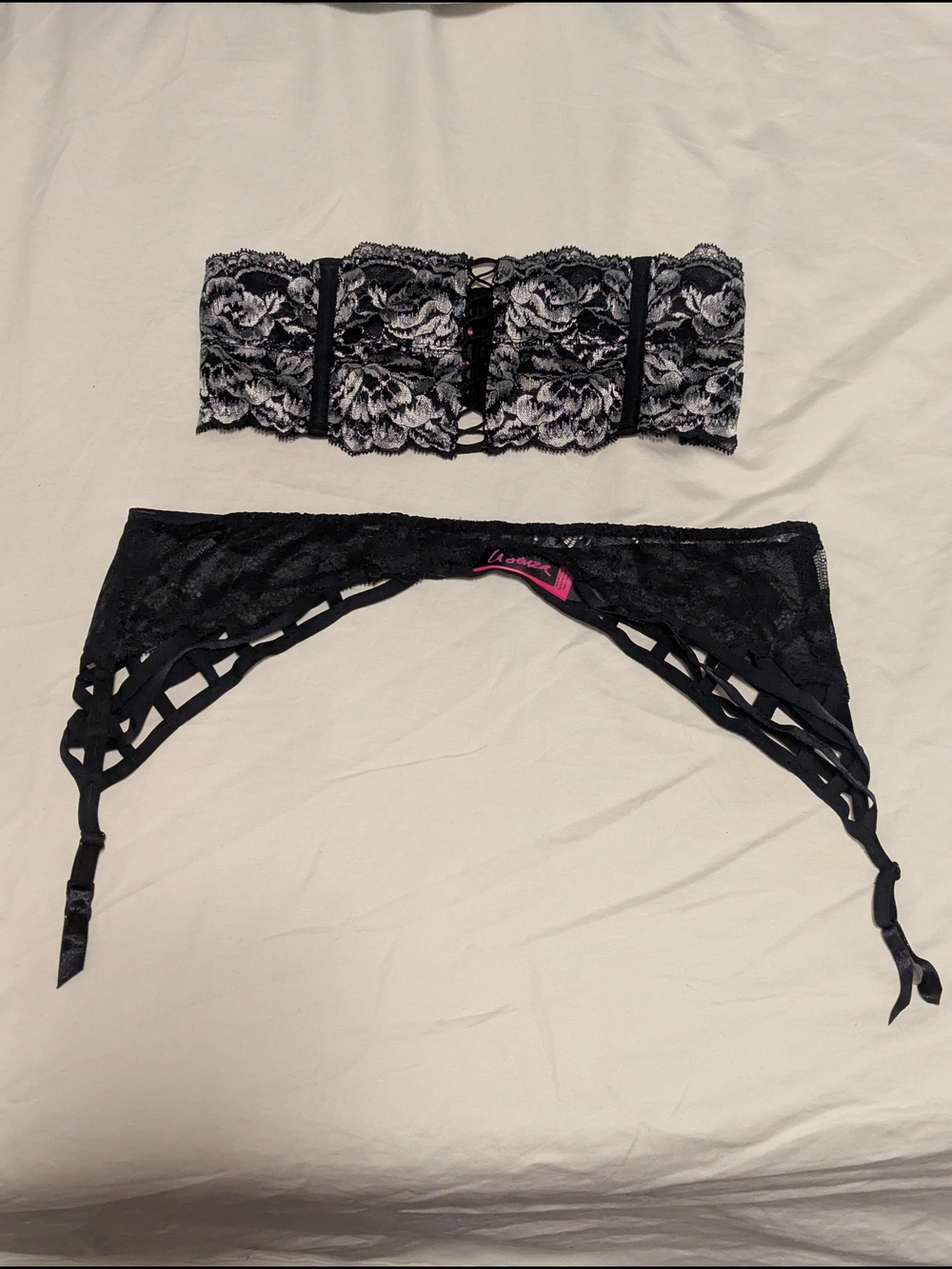 La SENZA Black Lace Waist Cincher with Strappy Garter Belt